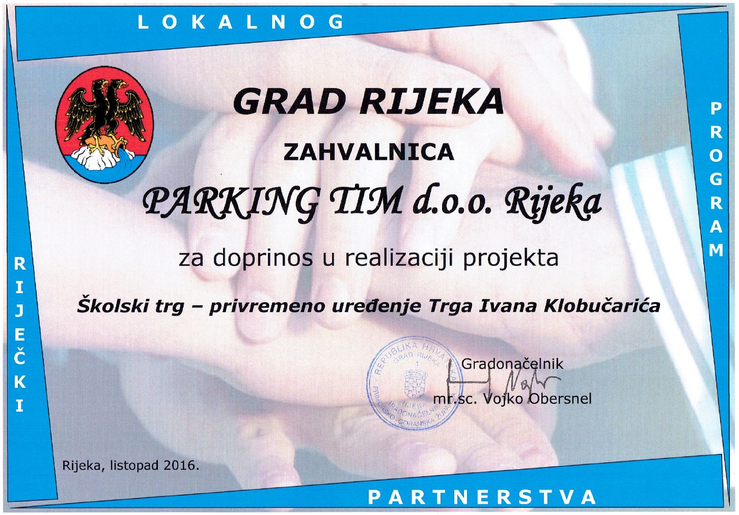 ZAHVALNICA-GRAD RIJEKA PARKING TIM